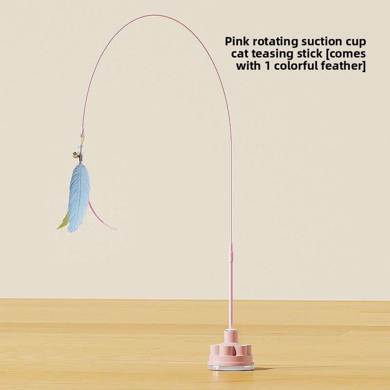 Rotating Suaser Cup Cat Teaser Wand with Feather Attachments