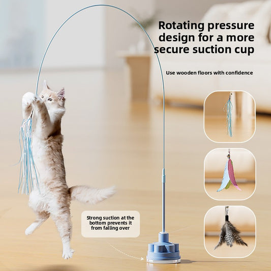Rotating Suaser Cup Cat Teaser Wand with Feather Attachments